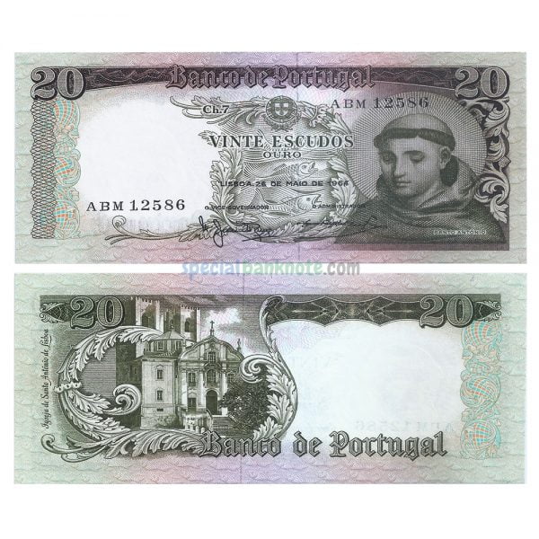 Portugal 20 Escudos Banknote, 1964, UNC