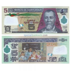 Guatemala 5 Quetzales Polymer Banknote, 2013, P-122d, UNC