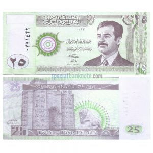 Iraq 25 Dinars Saddam Banknote, 2001, UNC
