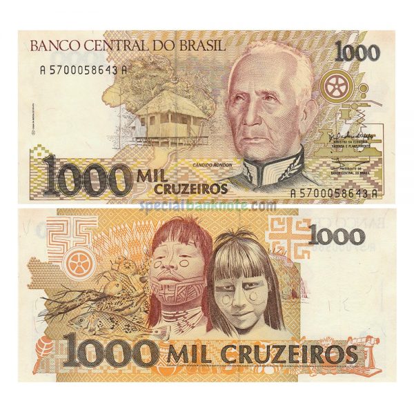 Brazil 1000 Cruzados Novos Banknote, 1990-1991, UNC