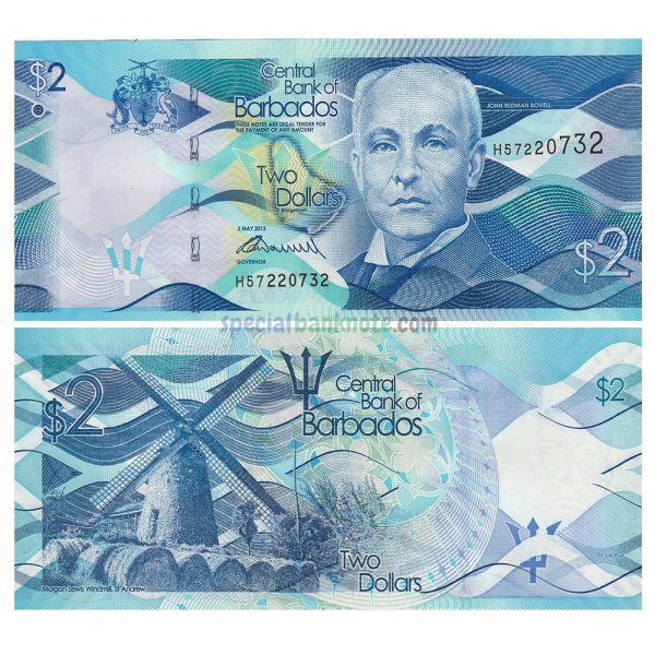 Barbados 2 Dollars Banknote, 2013, UNC