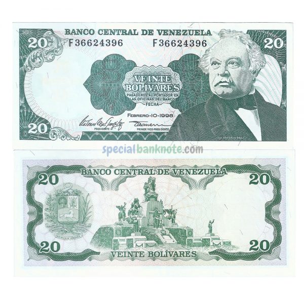 Venezuela 20 Bolivares, 2011, P-91-New, T-prefix – Uncirculated Banknote