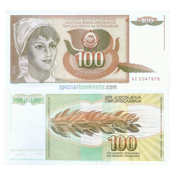 Yugoslavia 100 Dinara Banknote, 1990, UNC