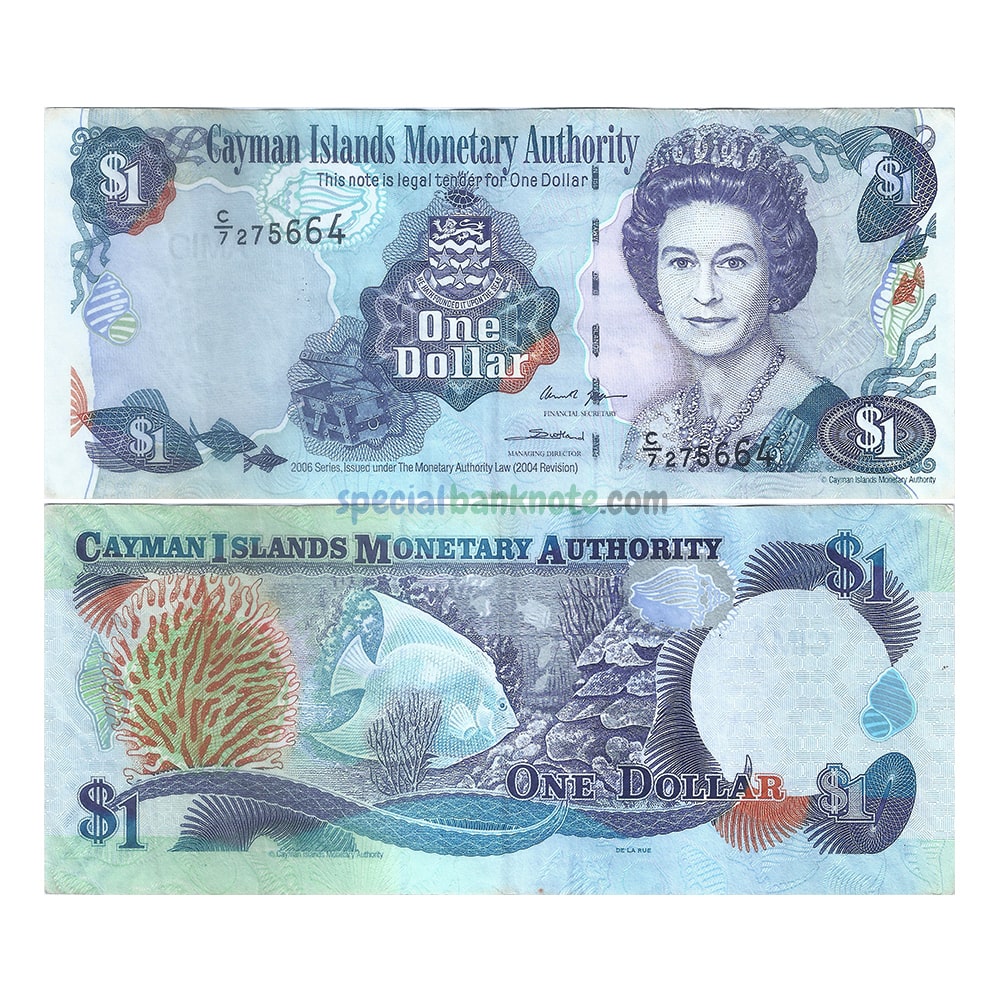 Cayman Islands 1 Dollar - Elizabeth II C Series; Two Signatures Banknote, 2006, Used