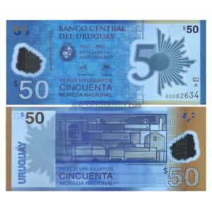 Uruguay 50 Pesos Uruguayos 50 years of Central Bank Commemorative Polymer Banknote, 2017, P-100, UNC