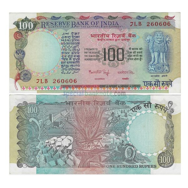 India 100 Rupees Agriculture Manmohan Singh Banknote, AUNC