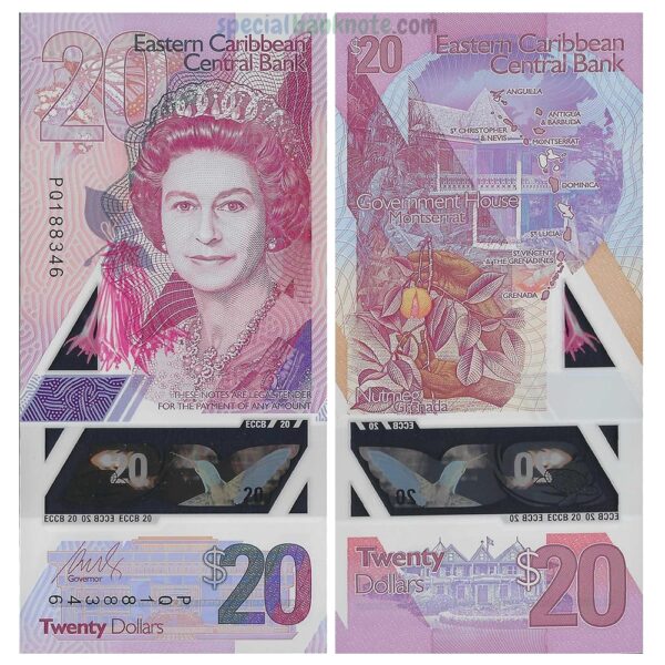 Eastern Caribbean States 20 Dollars Polymer Banknote, 2019, P-58a, UNC, Elizabeth II (1952-2022)