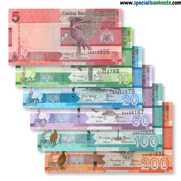 Gambia 5-10-20-50-100-200 Dalasis 6 Pieces Banknote Set, 2023, UNC