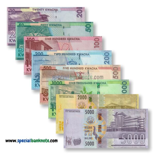 Malawi 20-50-100-200-500-1000-2000-5000 Kwacha 8 Pieces Banknote Set, 2014-2024, UNC - Image 2