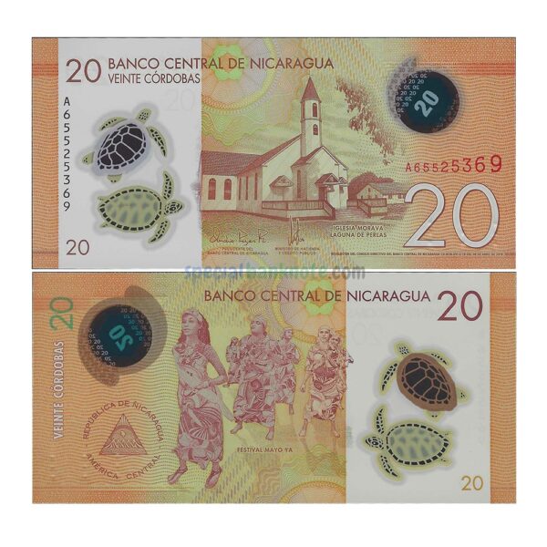 Nicaragua 20 Cordobas Polymer Banknote, 2019, P-210b, UNC