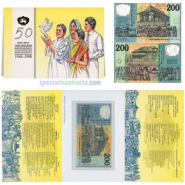 Sri Lanka 200 Rupees Commemorative Polymer Banknote with Folder Set, 1998, UNC
