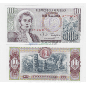 Colombia 10 Peso Oro Banknote,1980, P-407g2, UNC