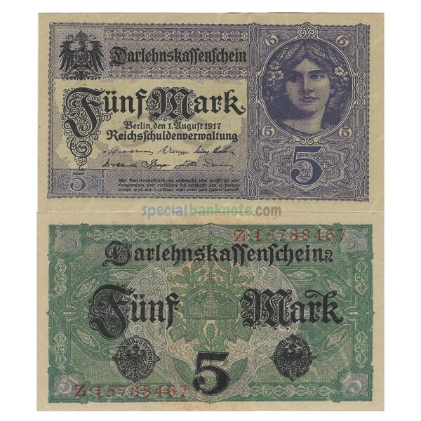 Germany 5 Mark Darlehnskassenschein, 1917, P-56b1, AUNC