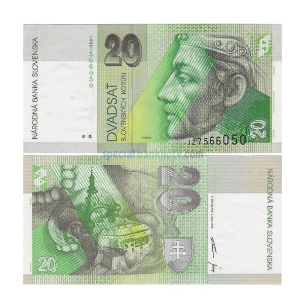 Slovakia 20 Tolarjev Banknote, 1992, UNC 50 Korun Banknote, 1999, P-20d, UNC