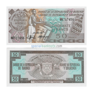 Burundi 50 Francs Banknote, 1993, P-28b2, UNC