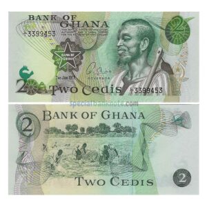 Ghana 2 Cedi Banknote, 1977, P-14c1, UNC