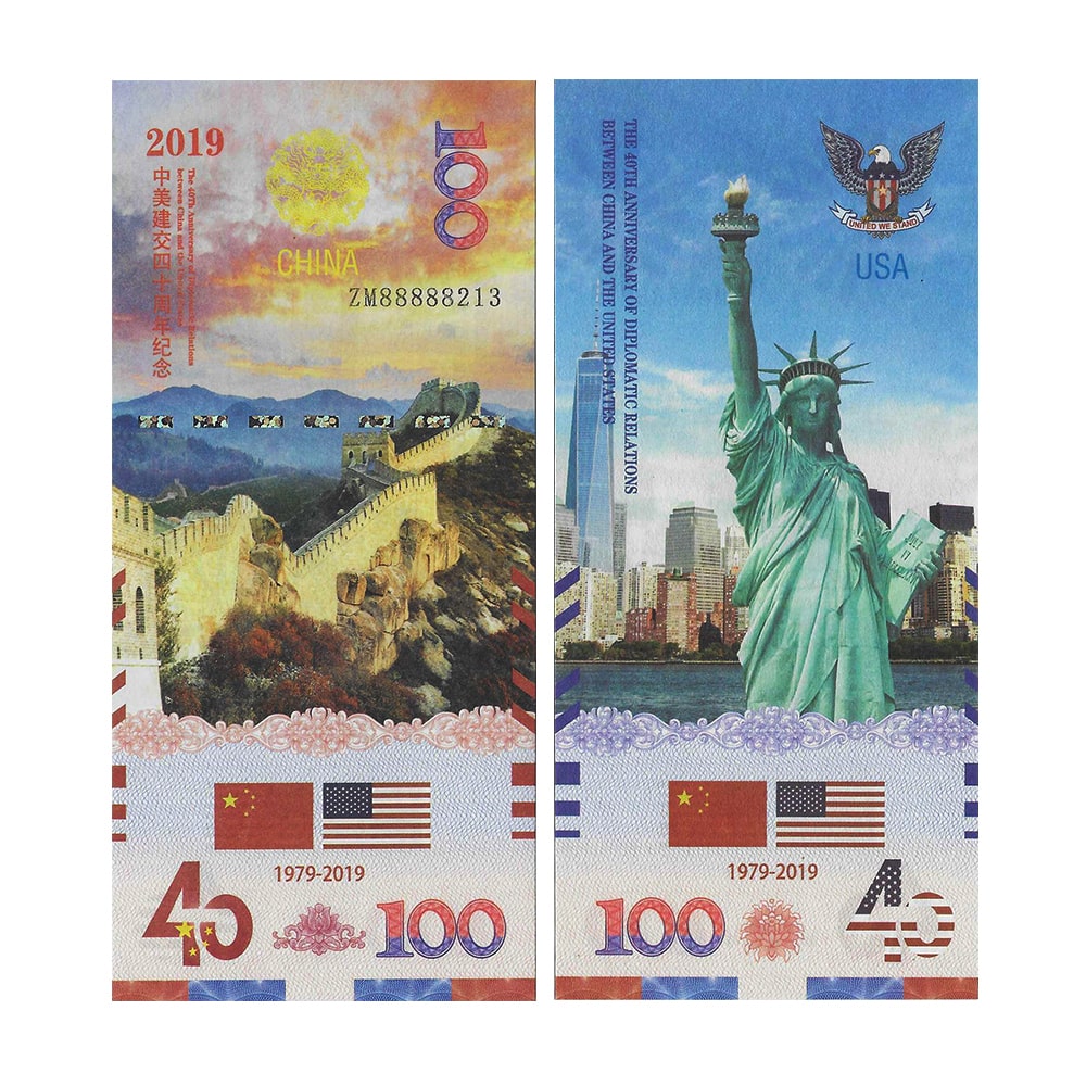 China-United States 40th Anniversary Diplomatic Relations Commemorative with UV Effect, Private Issue Notes Rare Collection, UNC (Fantasy issues)