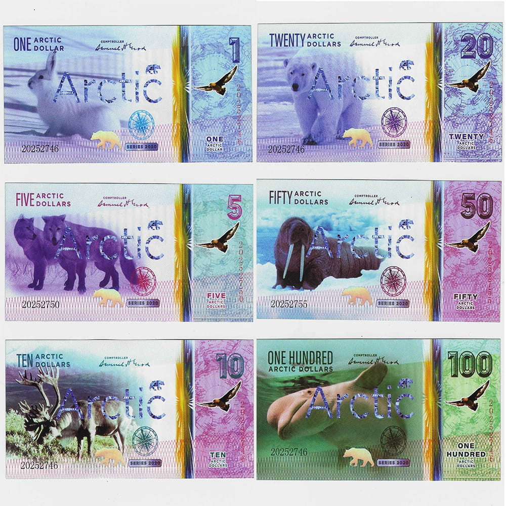 Arctic 1-5-10-20-50-100 Polymer Polar Fantasy Banknote 6 Pcs Set, 2020, UNC (Fantasy Issues)