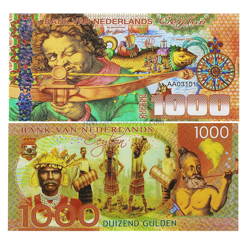 Netherlands Ceylon 1000 Gulden Bank Van Nederlands Ceylon, Private Issue Polymer Banknote, 2016, UNC