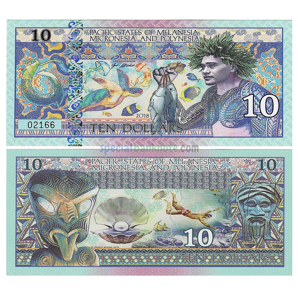 Pacific States of Melanesia Micronesia and Polynesia 10 Dollars Private Issue Polymer Banknote, 2018, UNC