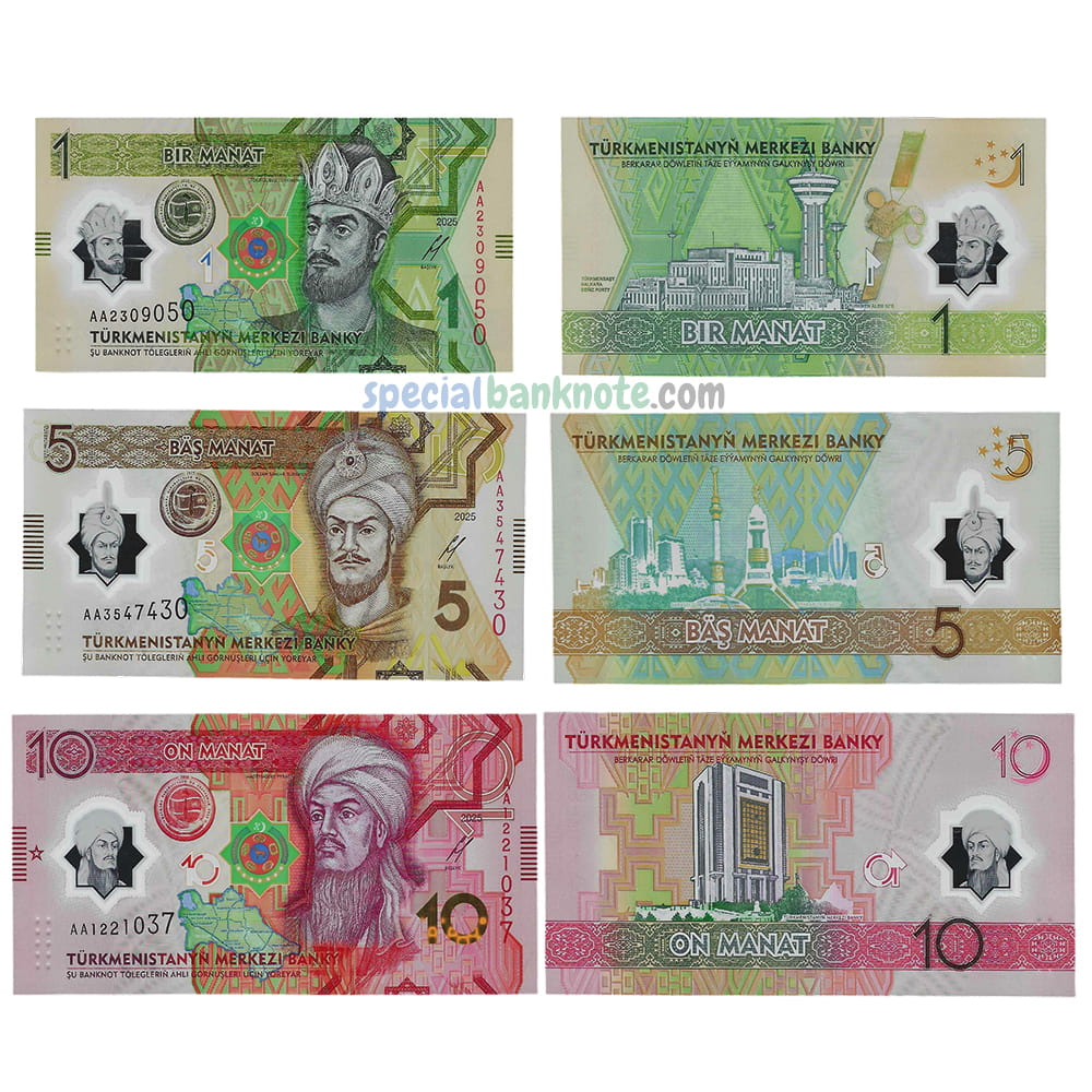 Turkmenistan 1-5-10 Manat Year of Peace and Trust Commemorative Polymer Banknote Set, 2026, UNC