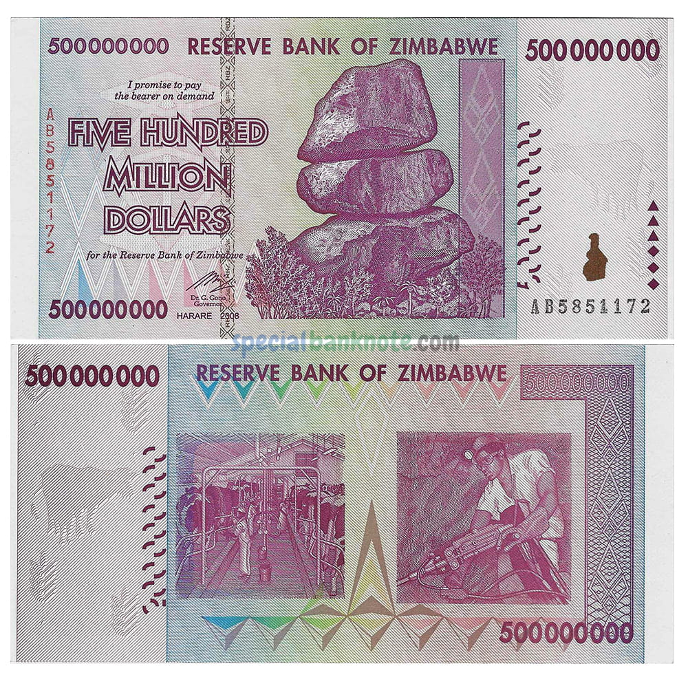 Zimbabwe 500 000 000 Dollars Banknote, 2008, UNC
