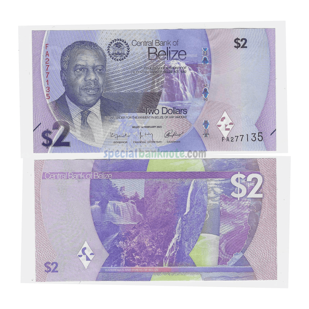 Belize 2 Dollars Banknote, 2025, P-73a, UNC