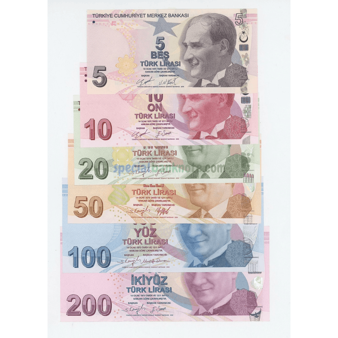 Turkey 5-10-20-50-100-200 Lira 6 Pieces Banknote Set, 2020, UNC